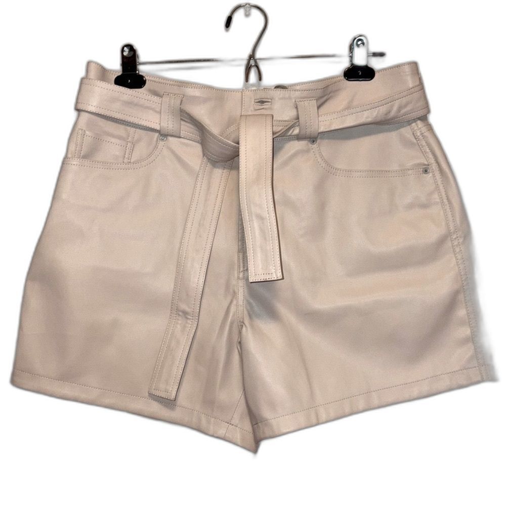 Hudson cream tie waist utility shorts faux leather